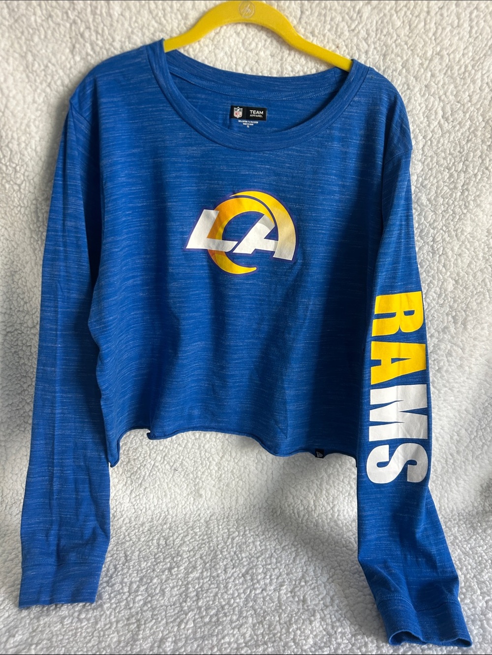NFL Los Angeles Rams Cropped Blue Logo Tee with Yellow and White Accents